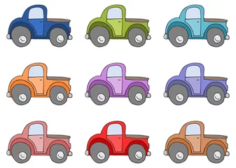 Fototapete Autorennen Set of colored cars isolated on white