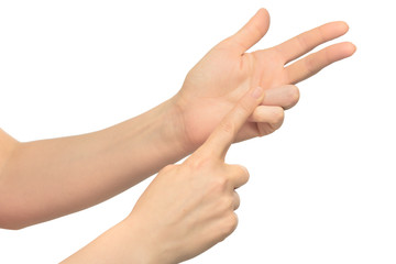 Isolated image with human hand shows gestures
