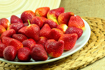 Fresh Strawberry on a Wooden Rustic Dish