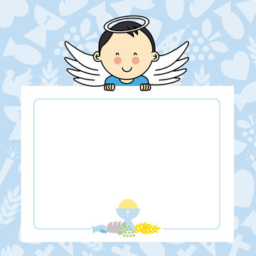 Baby boy with wings. blank space for photo or text