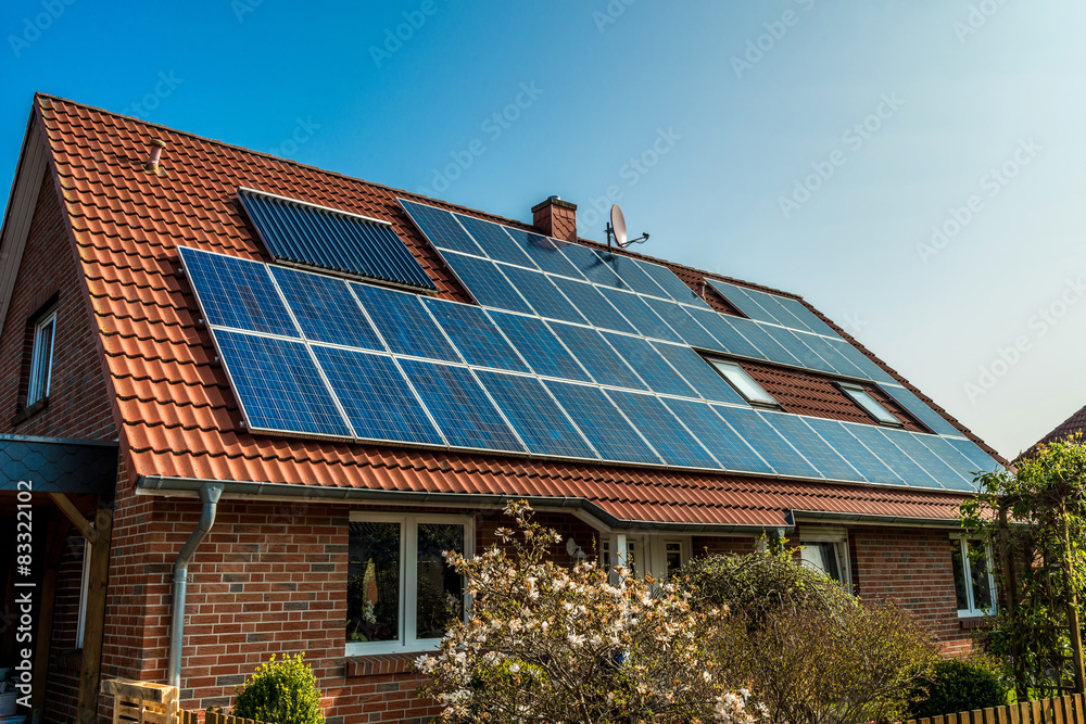 Canvas Prints solar panel on a red roof