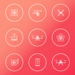 Drones, Tricopter, Multicopter, Quadrocopter round white icons
