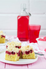 cherry pie with crispy crumbs. selective focus