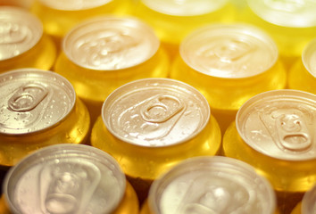Cans with water drops macro shot