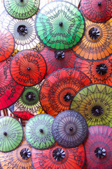 Handmade Myanmar parasols at market