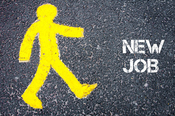 Yellow pedestrian figure walking towards NEW JOB