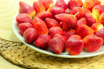 Fresh Strawberry on a Wooden Rustic Dish