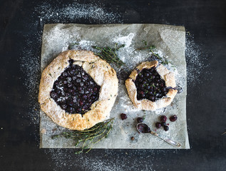 Homemade crusty blueberry pie or galette with ice-cream