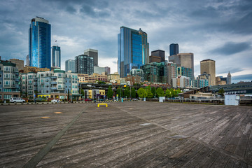 View of buildings in downtown Seattle from Piers 62 and 63, on t
