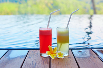 Delicious fresh watermelon and pineapple juices