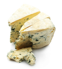 Pieces of tasty blue cheese isolated on white