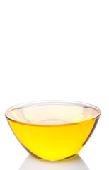 Vegetable cooking oil in a clear glass bowl 