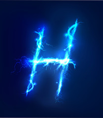 Alphabet made of blue electric lighting, thunder storm effect