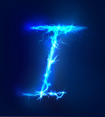 Alphabet made of blue electric lighting, thunder storm effect
