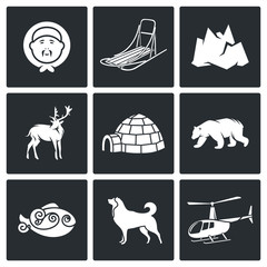 Population and fauna of the north Vector Icons Set