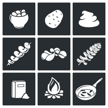 Potato products Vector Icons Set