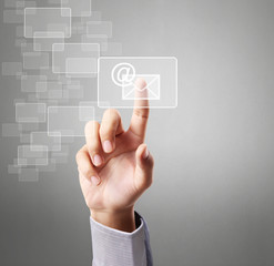 Hand pressing modern social buttons