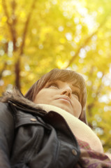 Portrait of joyful woman in nature