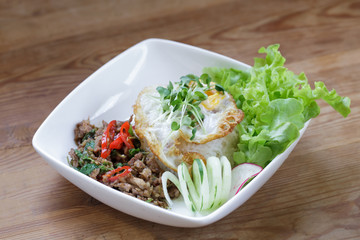 thai spicy food basil pork fried rice recipe with egg