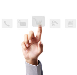 Hand pressing modern social buttons