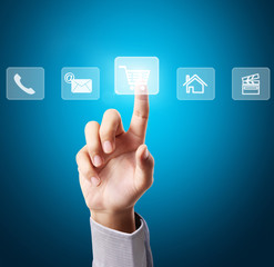 Hand pressing modern social buttons