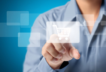 Hand pressing modern social buttons