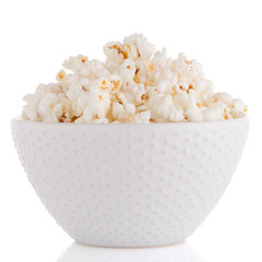 Popcorn in a white bowl