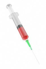 3d illustration of a syringe with red liquid inside