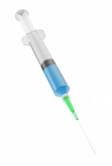 Fototapeta premium 3d illustration of a syringe with blue liquid inside