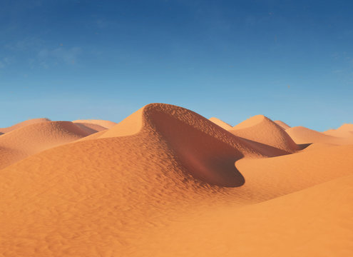 Illustration of sand dunes in the desert. In a very hot sunny