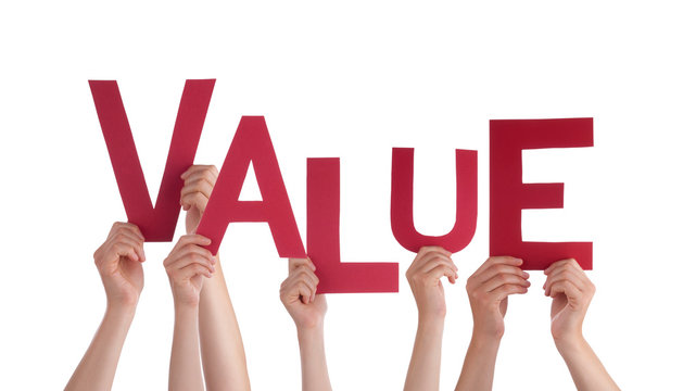 Many People Hands Holding Red Word Value