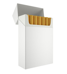 Pack of cigarettes with cigarettes inside isolated on white