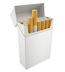 Pack of cigarettes with cigarettes inside isolated on white