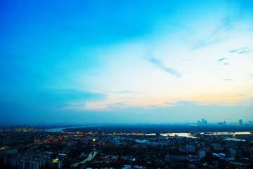 Aerial view of Bangkok at sunset