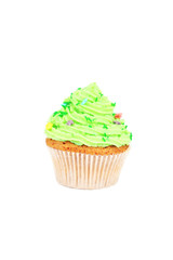 Birthday cupcake with butter cream and candle 