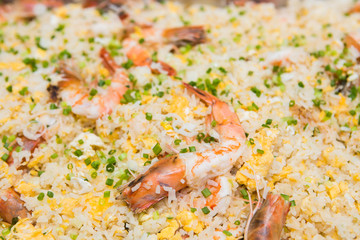 close up of fried rice with shrimp and sea crab meat