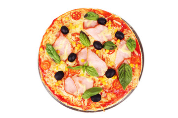 Delicious fresh pizza isolated on white