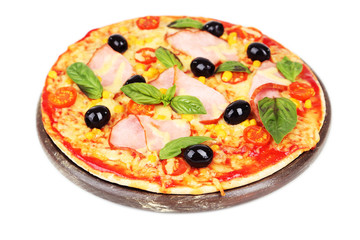 Delicious fresh pizza isolated on white