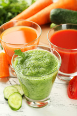 Fresh tomato, carrot and cucumber juice 