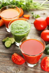 Fresh tomato, carrot and cucumber juice 