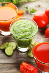 Fresh tomato, carrot and cucumber juice 
