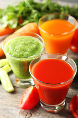 Fresh tomato, carrot and cucumber juice 