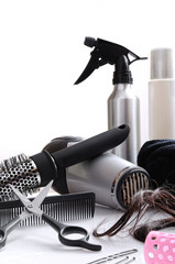 Vertical composition hairdressing tools isolated