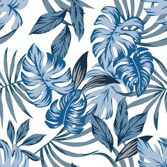 tropical blue leaves seamless background - 83345929