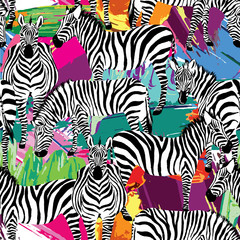 zebra black and white pattern, painting background - obrazy, fototapety, plakaty
