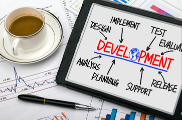 development flowchart hand drawing on tablet pc