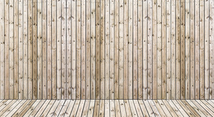 Vintage wooden wall in perspective view, grunge background.