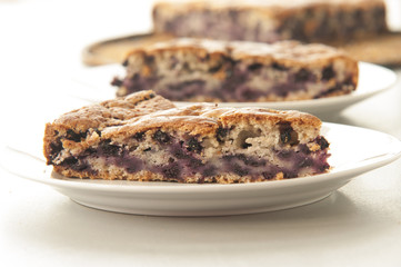 Blueberry pastry close up on white