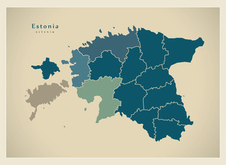 Modern Map - Estonia with counties EE