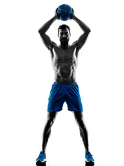 Fototapeta na wymiar man exercising fitness weights exercises silhouette
